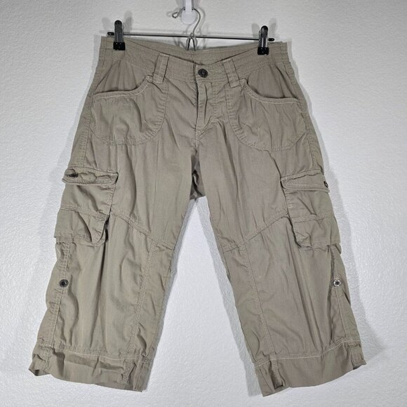 Kuhl Cargo Capri Pants Women Size 6 Roll Up Hem Khaki Pockets Outdoor Hiking - Picture 1 of 9